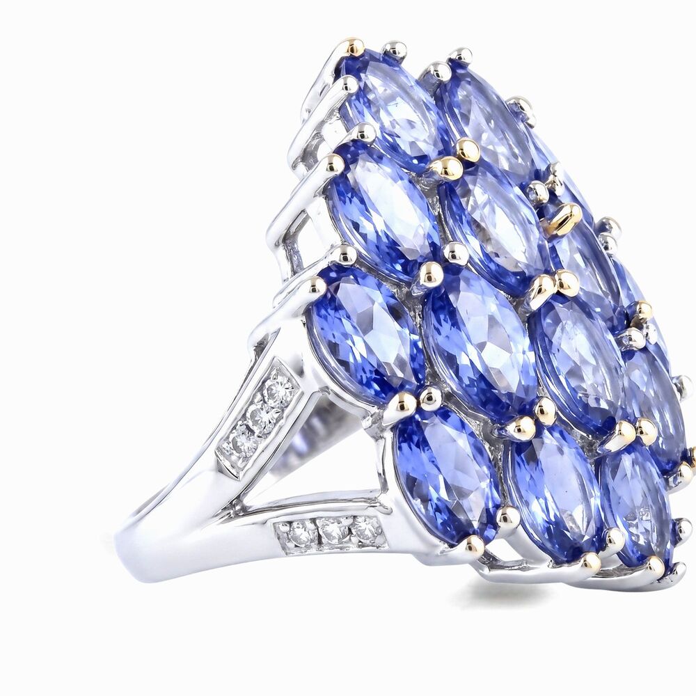 Tanzanite Sterling Silver Ring Size 7 Cocktail Statement Cluster Jewelry